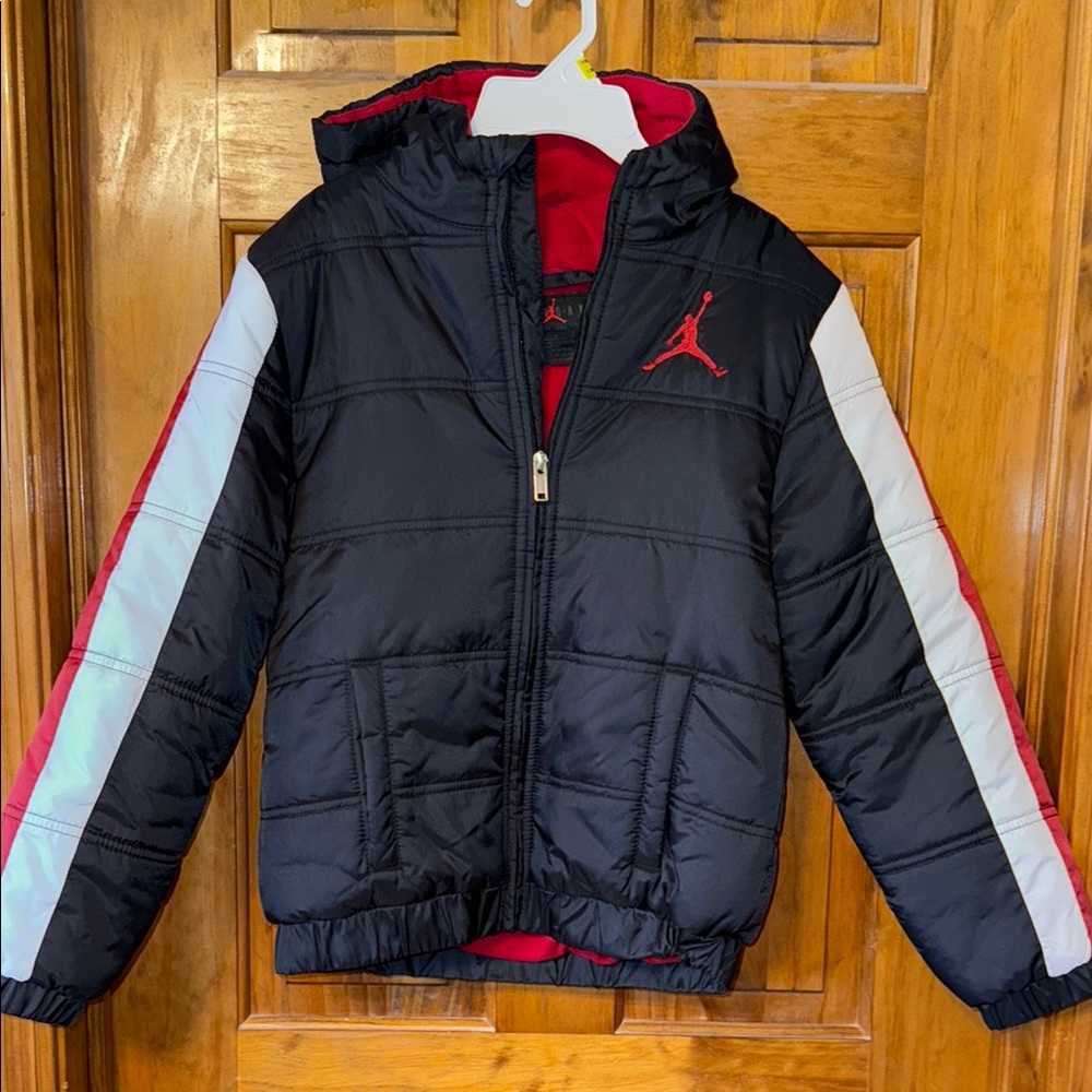 Boys Jordan Black Jacket with Red and White Stripes (fleece inside body)